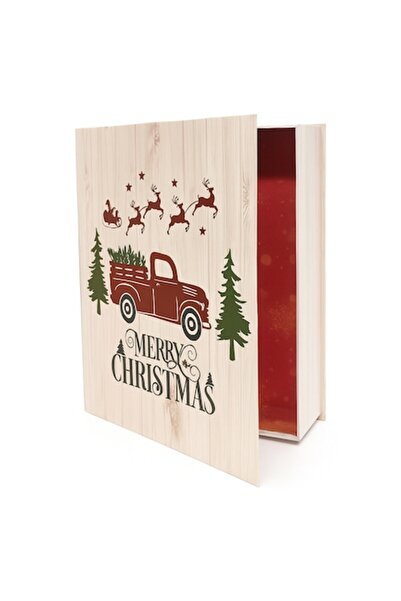 OEM Christmas gift box, book-type, truck and tree model, red interior, 29.5 x 22.5 x 8 cm