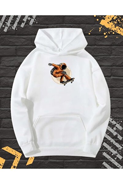 OEM Hanorac bărbătesc cu imprimeu față-spate, Cosmo, bumbac, alb, XL