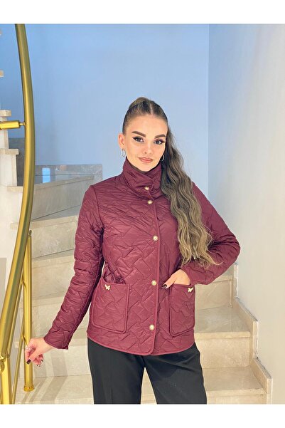 Icon Kelebek Aksesuarlı Kapitone Mont - Bordo