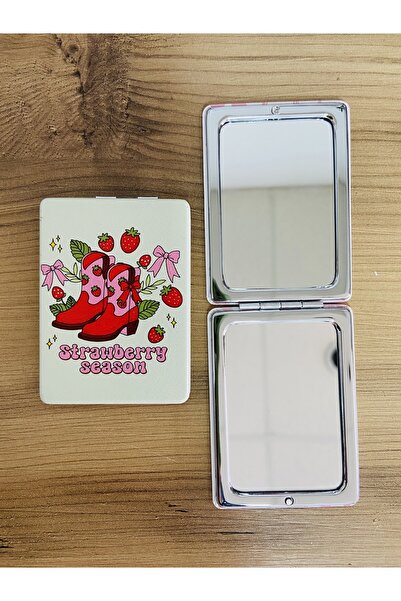 synshop Kovboy Çizmeli Çilekli Ribbon Kurdele Makyaj Cep Çanta Ayna 1 Tarafı ...