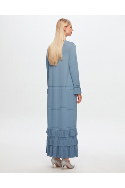 MISS DALIDA T24Y-4000 Etek Ucu ve Bileği Fırfırlı Triko Elbise 1236-BLUE