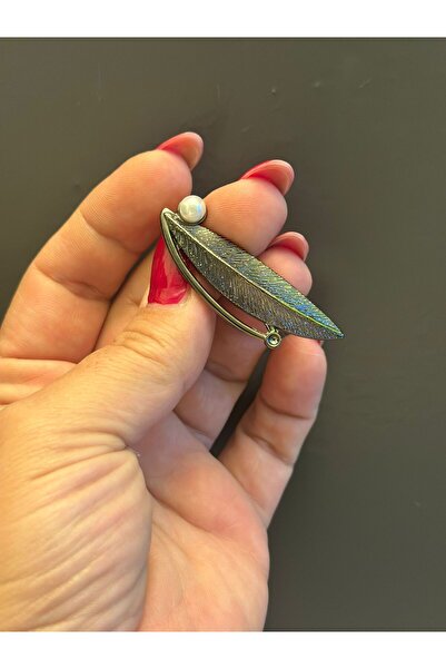 Gönülden Tasarım 5X2 CM ÇELİK YAPRAK BROŞ YAKA İĞNESİ GİYİM AKSESUARI FÜME