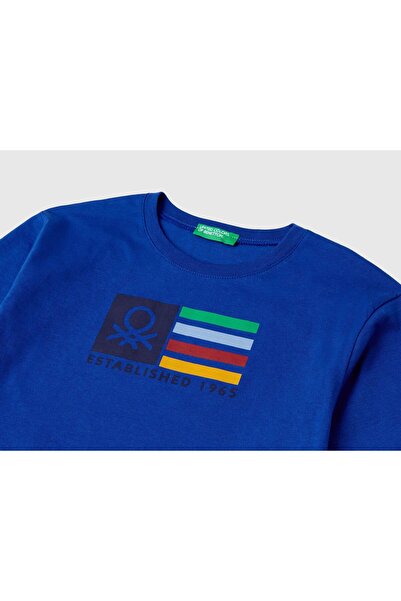 United Colors of Benetton Μακρυμάνικο μπλουζάκι Boy's Saks Blue πολύχρωμο με λογότυπο