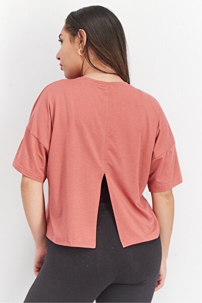 adidas Women Regular Fit Short Sleeve Brand Logo T-Shirt, Light Red