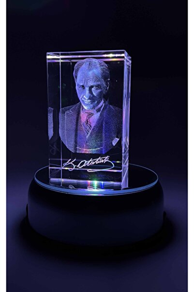 Gündoğan Kristal 3D Atatürk Büst Kristal Hediyelik 3 Renk Led Işıklı