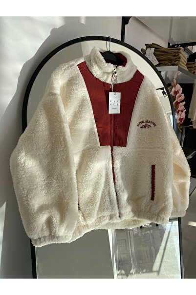 KANOĞLU TİCARET Alpine Meadow Krem-Bordo Peluş Mont