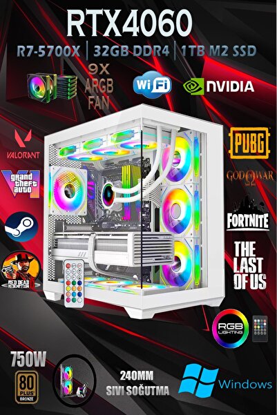 Apphirex TCW6 Ryzen 7 5700X 32GB 1TB M.2 SSD RTX4060 8GB Sıvı Soğutmalı Beyaz...