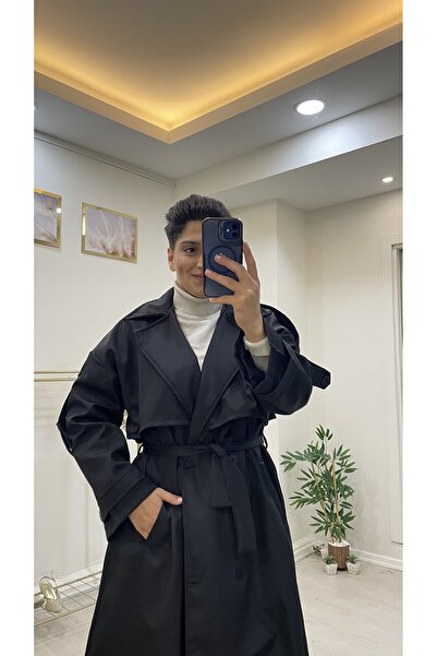 Marka Kruvaze Siyah Trençkot