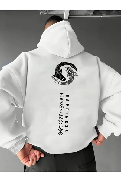 DİVİN Men's Happiness Printed Sweatshirt, 3-Thread Quality Fabric, Oversized Cut