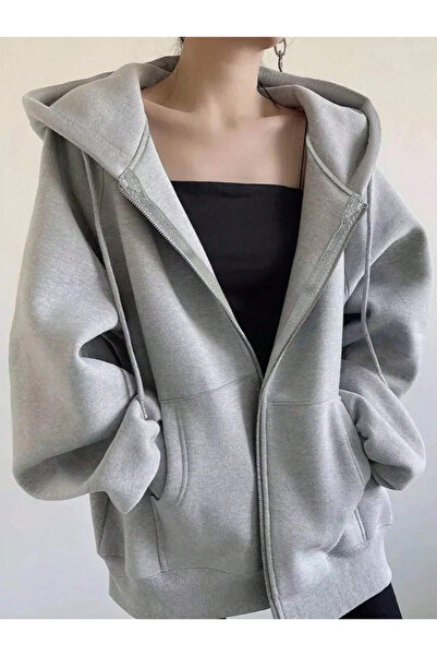 Köstebek Gray Melange 3 Thread Raised Thick Fabric Hoodie