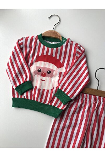 ELAGÜL Yeni Yıl Bebek Takımı Noel Baba Desenli 2li Alt Üst Unısex Aylık Yılbaşı