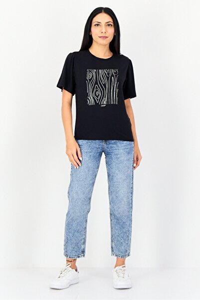 Levi's Women Crew Neck Graphic Print Short Sleeve T-Shirt,Black