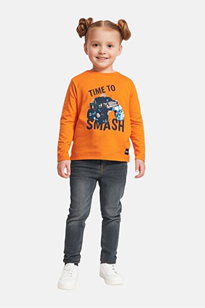 Sinsay تي شيرت بأكمام طويلة وطبعة جرافيكية للبنات الصغار، بني