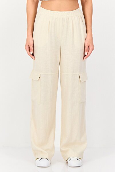 Koton بنطلون نسائي سادة أرجل واسعة عادية، بيج