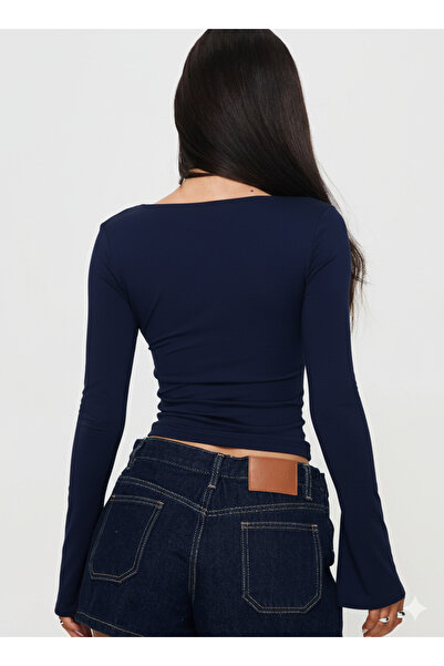 fablair Hosszú ujjú, szív alakú nyakú, drapériás női blúz