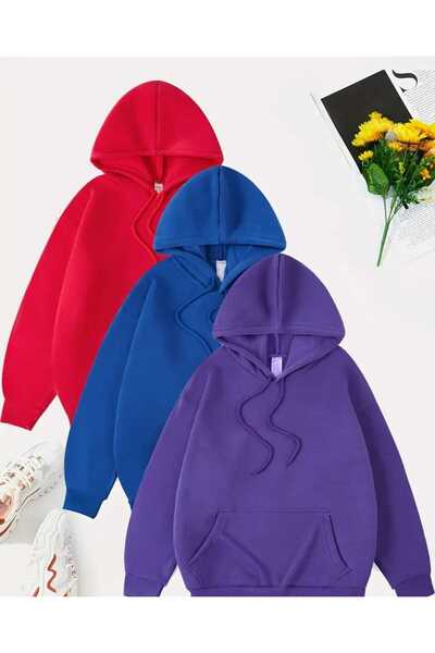 Abruzzo طقم بغطاء رأس قطع من سويت شيرت - بنفسجي - أحمر - أزرق بلون الكوبالت