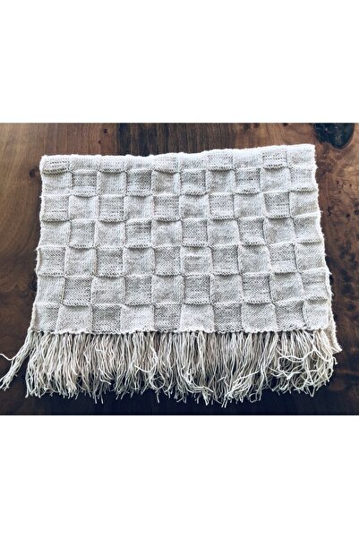 MOR TIRTIL El Örgüsü Dikdörtgen Krem Omuz Şalı