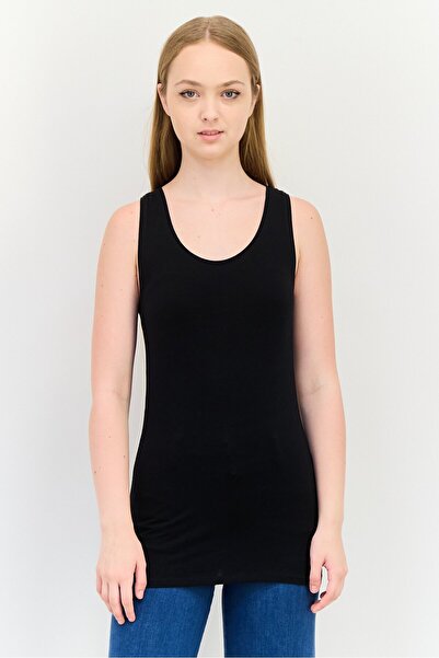 Denim Project Women 2 Piece Round Neck Sleeveless Plain Tank Top, White/Black