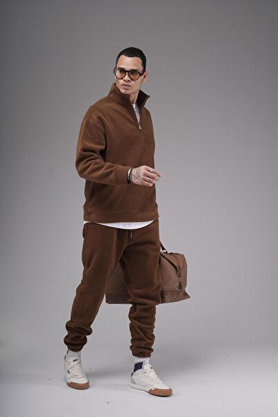 king brich Oversize Fit Collar Zippered Fleece Bottom and Top Set