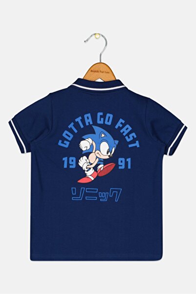 Sonic Kids Boy Short Sleeve Brand Logo Polo Shirt, Navy