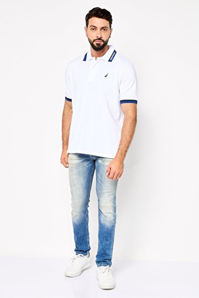Nautica Men Regular Fit Embroidered Logo Short Sleeve Polo Shirt, White