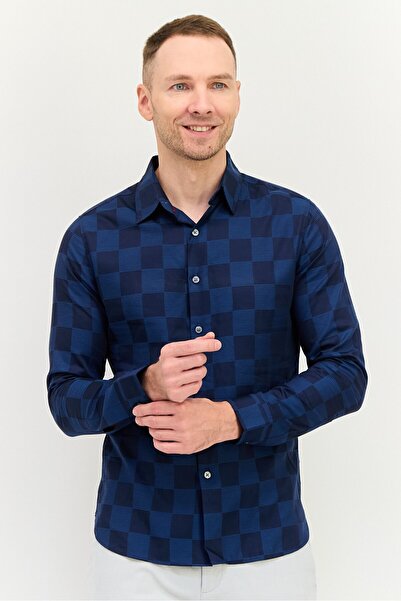 Levi's Men Regular Fit Checkered Long Sleeve Casual Shirt, Navy