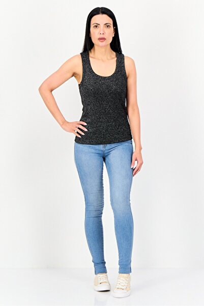 Reserved Women Crew Neck Sleeveless Textured Tank Top, Black