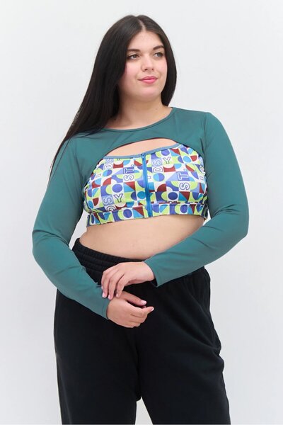 Daisy Street بلوزة تدريب بأكمام طويلة للنساء بمقاسات كبيرة، لون أخضر حكيم