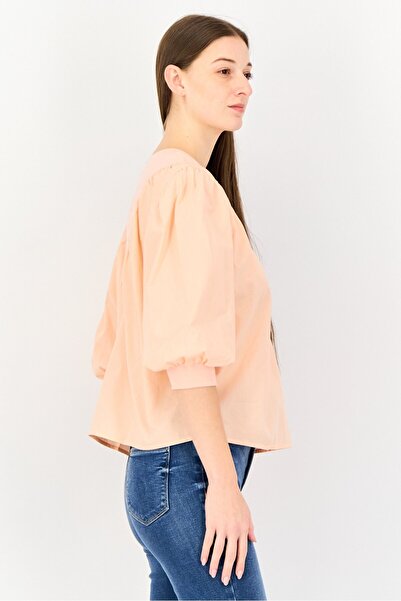Levi's Women Crew Neck Elbow Sleeve Solid Blouse, Pink