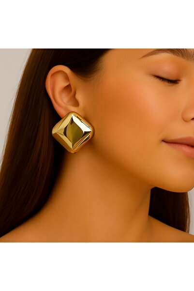 LUFES Çelik Gold Plaka Kare Küpe