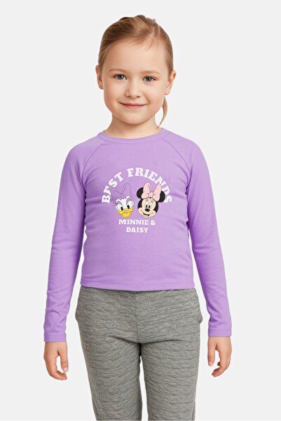 Sinsay بلوزة ديزني x كيدز للبنات بأكمام طويلة مطبوعة جرافيكية، لون لافندر