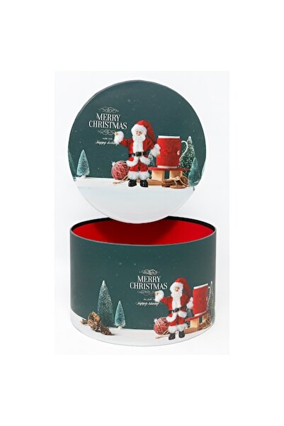 OEM Christmas Gift Box, Round, Red Interior, Santa Claus Design, 21 x 11.5 cm, Blue/Red