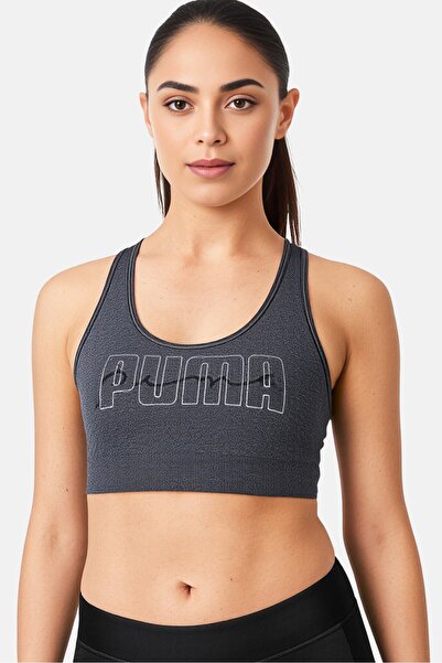 Puma Women Plus Size Brand Logo Padded Sports Bra, Grey
