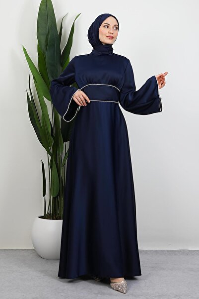 GİYZAMİLA Funda Saten Dress Navy Blue