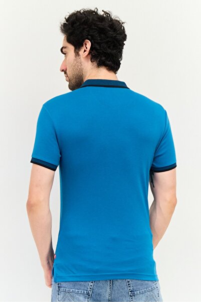 Levi's Men Regular Fit Brand Logo Short Sleeve Polo Shirt, Teal Blue