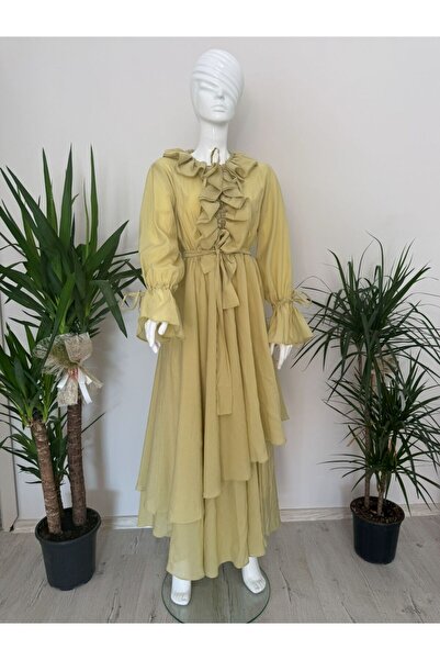 MODA fırfırlı uzun elbise
