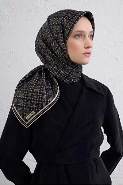 Armine Μεταξωτό Φουλάρι 2026 Χειμώνας - 9440-58 Μαύρο Μπεζ Σούρα