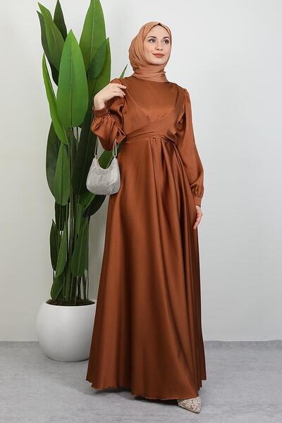 GİYZAMİLA فستان سهرة بحزام متقاطع بلون القرفة