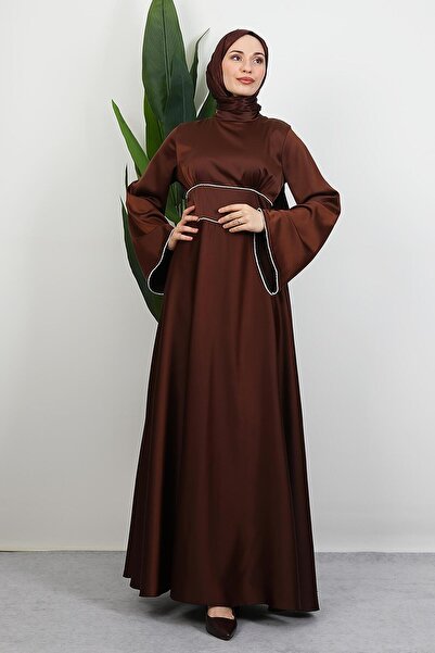 GİYZAMİLA Funda Saten Dress Brown