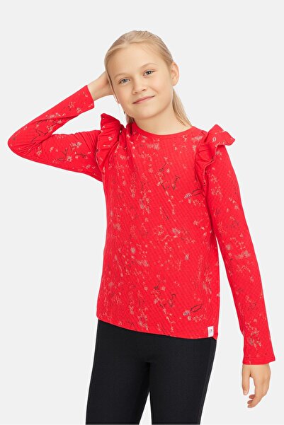 Hamleys Kids Girl Crew Neck Long Sleeves Allover Print Top, Red