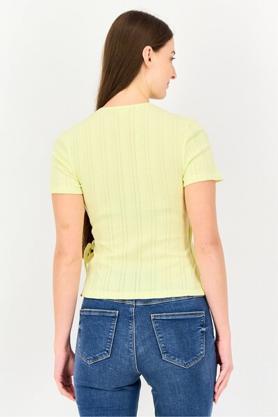 Levi's Women Surplice Neck Line Textured Short Sleeve Blouse, Yellow