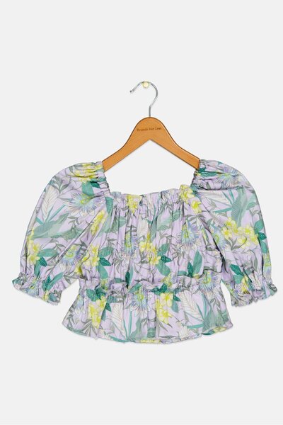 Gingersnaps Kids Girl Floral Print Puffed Sleeve Tops, Multicolor