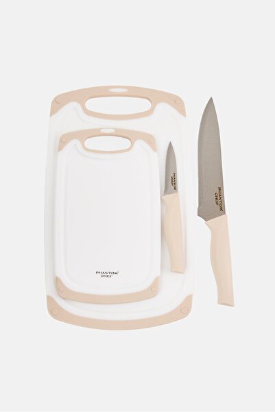 Phantom Chef 4 Pieces Cutting Board And Knife Set, Beige
