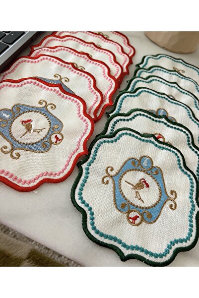 ToffyStore 6-Piece Cocktail Presentation Napkin with Embroidered Edges - Red