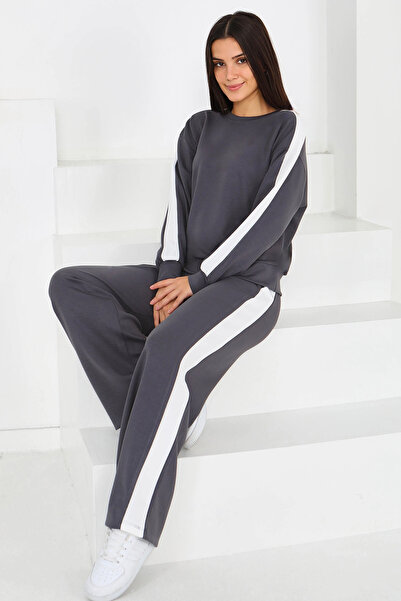 Butik بقطع قماش مخيطة معاً طقم مودال مكون من قطعتين سموكد - 27870-FUME