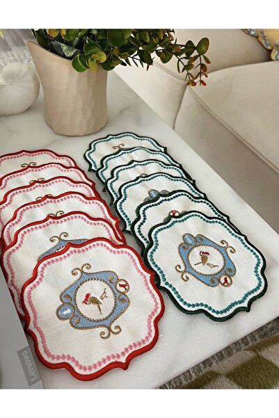 ToffyStore 6-Piece Cocktail Presentation Napkin with Embroidered Edges - Red