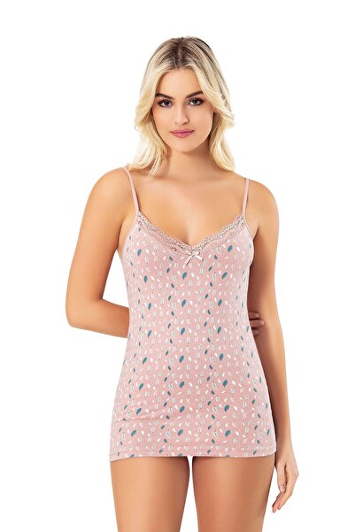 Mona Group Women's Mixed Pattern String Strap Cotton Undershirt with Lace and...