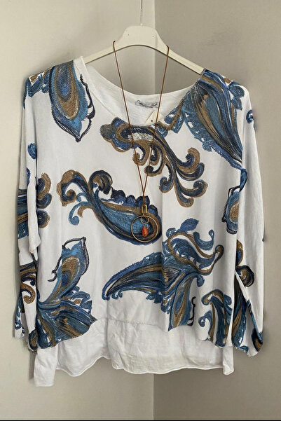 AYASOFYA OTANTIK Kadın Italyan Beyaz Şal Desenli Kolyeli Pamuklu Penye Kolsuz...