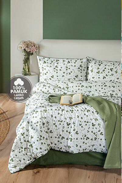 Simple Deco Parlin %100 Pamuk Tek Kişilik Lastikli Çarşaflı Biyeli Nevresim Takımı