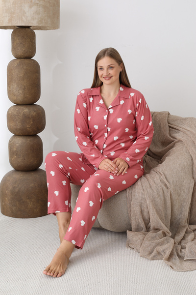 SEBOTEKS Buttoned Suede Fabric Plus Size Women's Pajama Set 2170